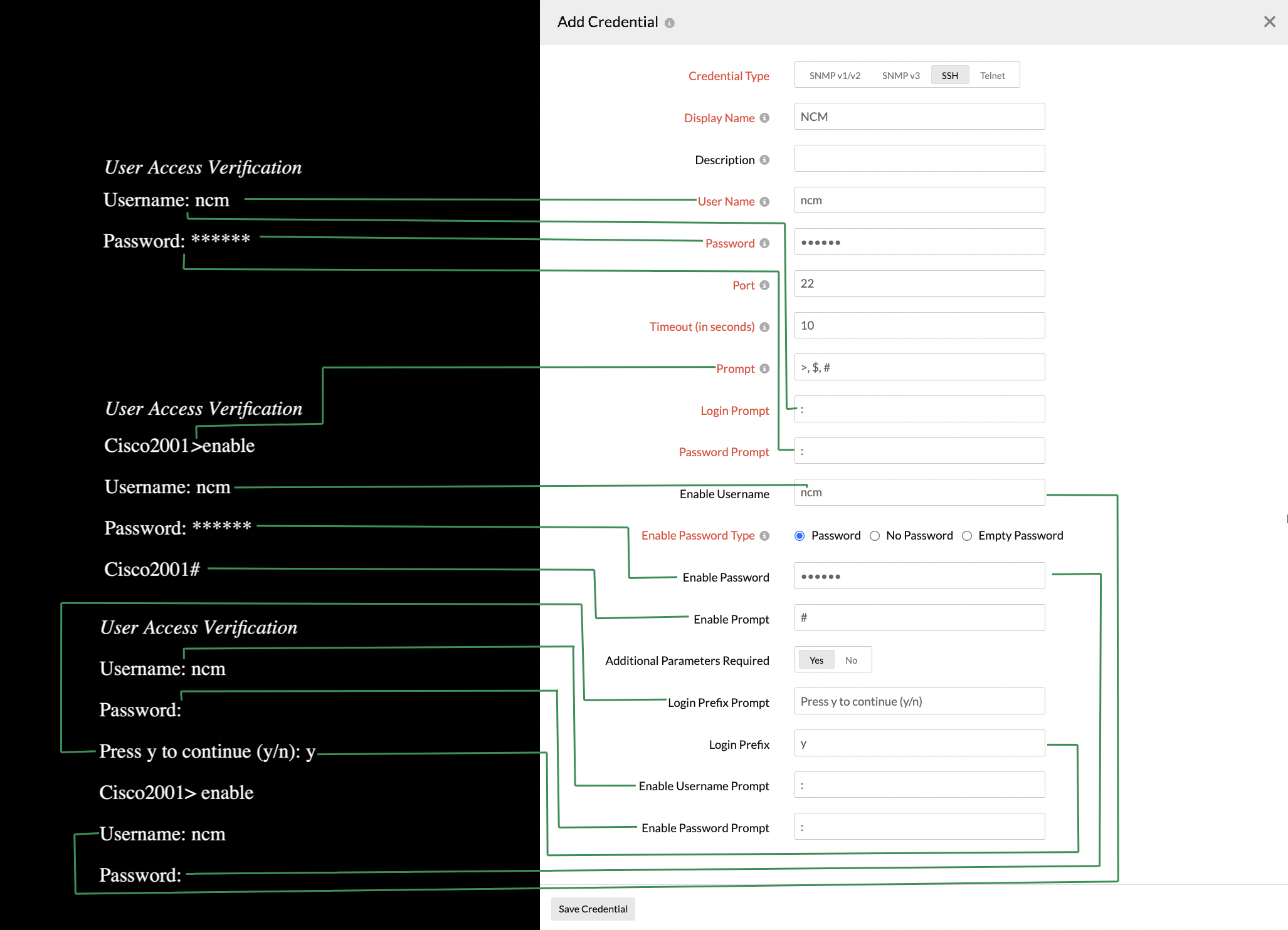 NCM Add Credential screen