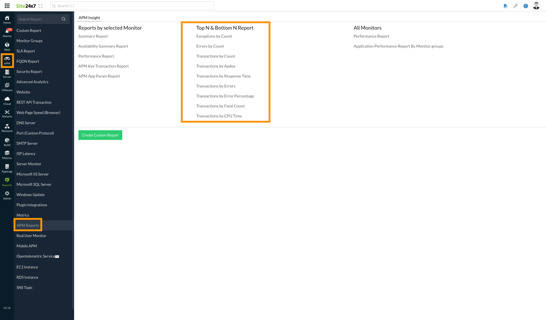 APM- Top N & Bottom N reports