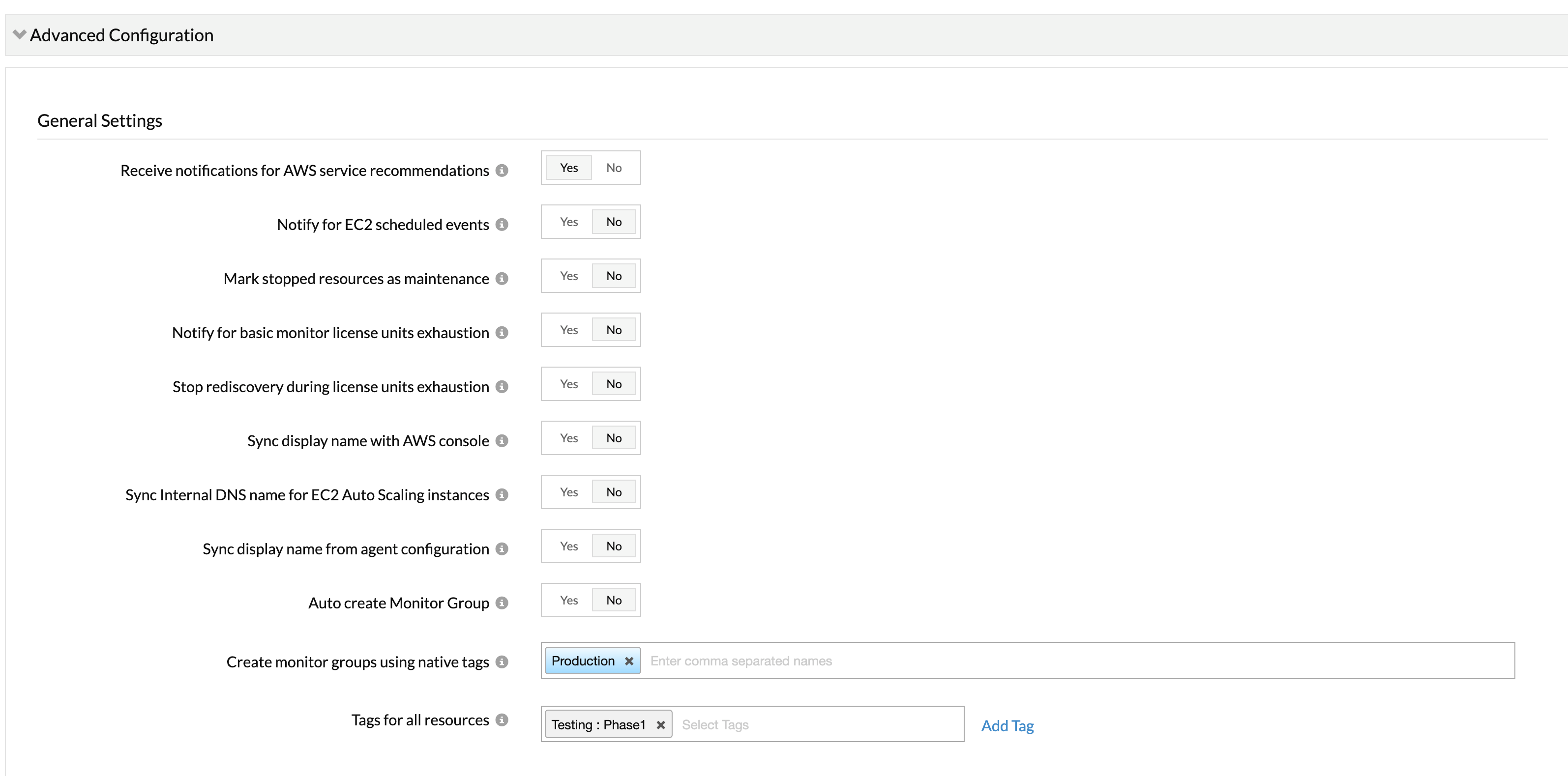 Advanced configuration options