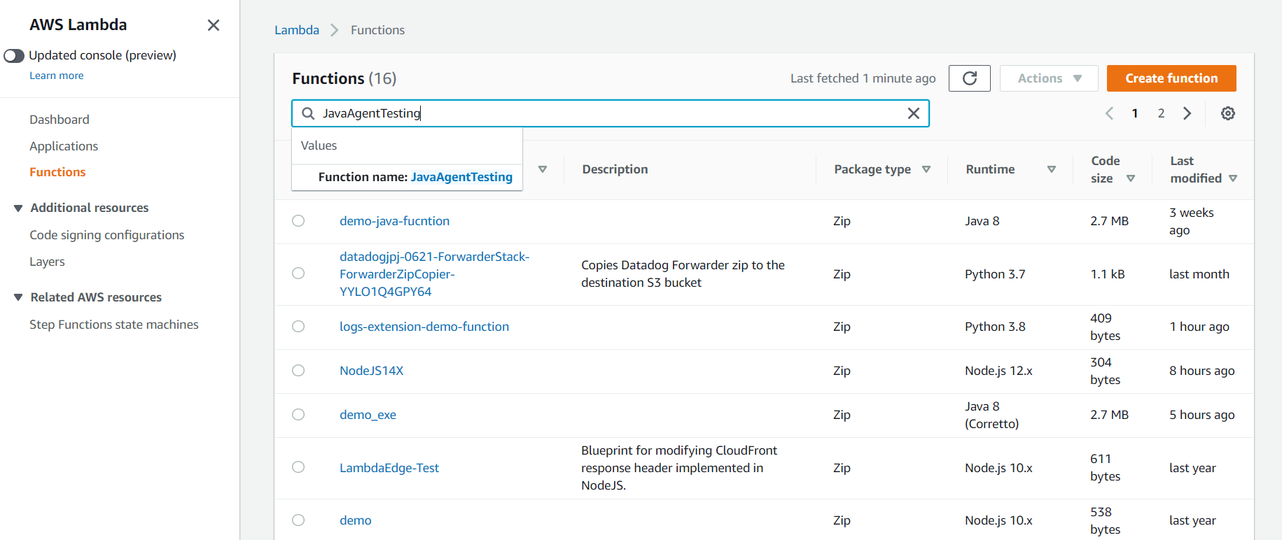 AWS Lambda functions to configure.