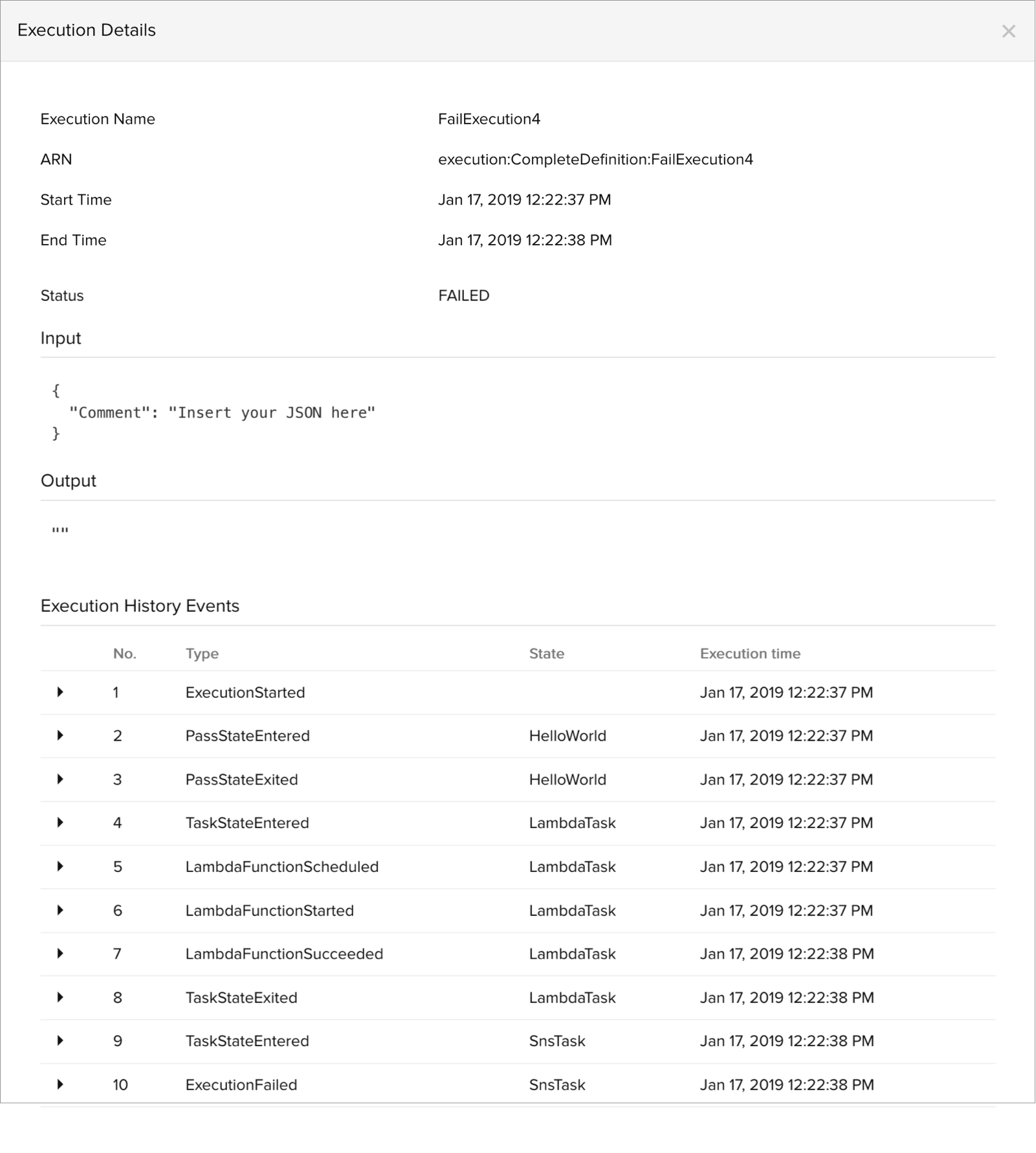 state machine execution history