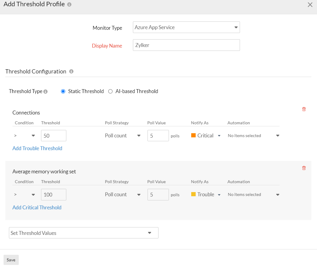 Azure Threshold Configuration