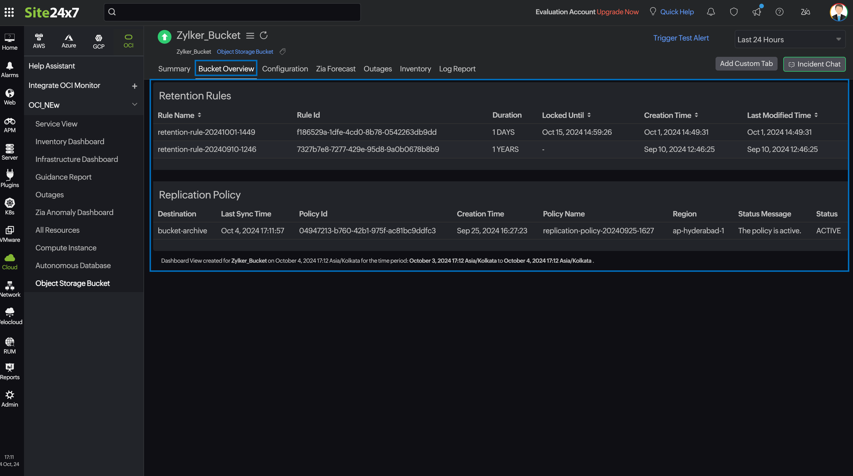 Bucket overview tab