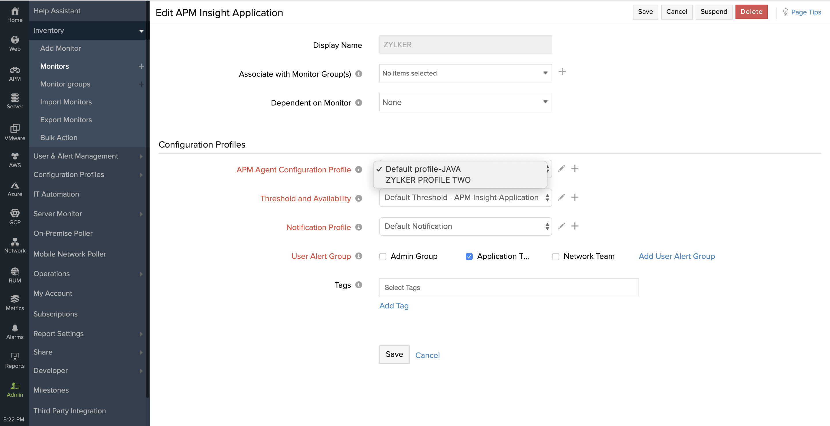 Edit configuration profile