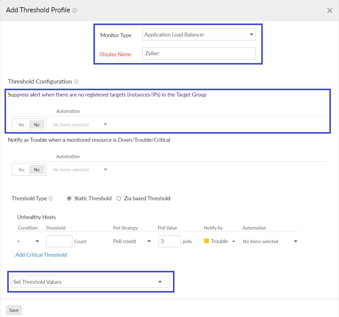 ELB application monitoring threshold page