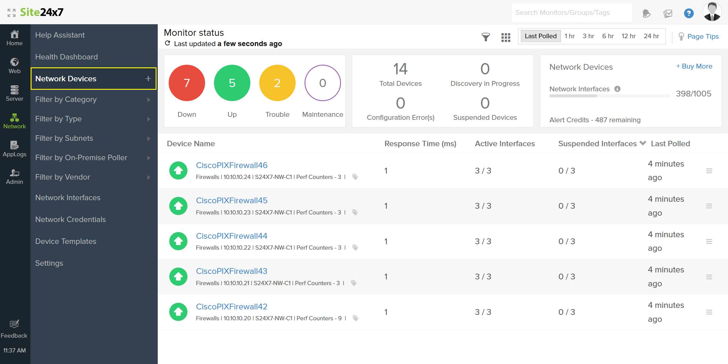 Network devices tab