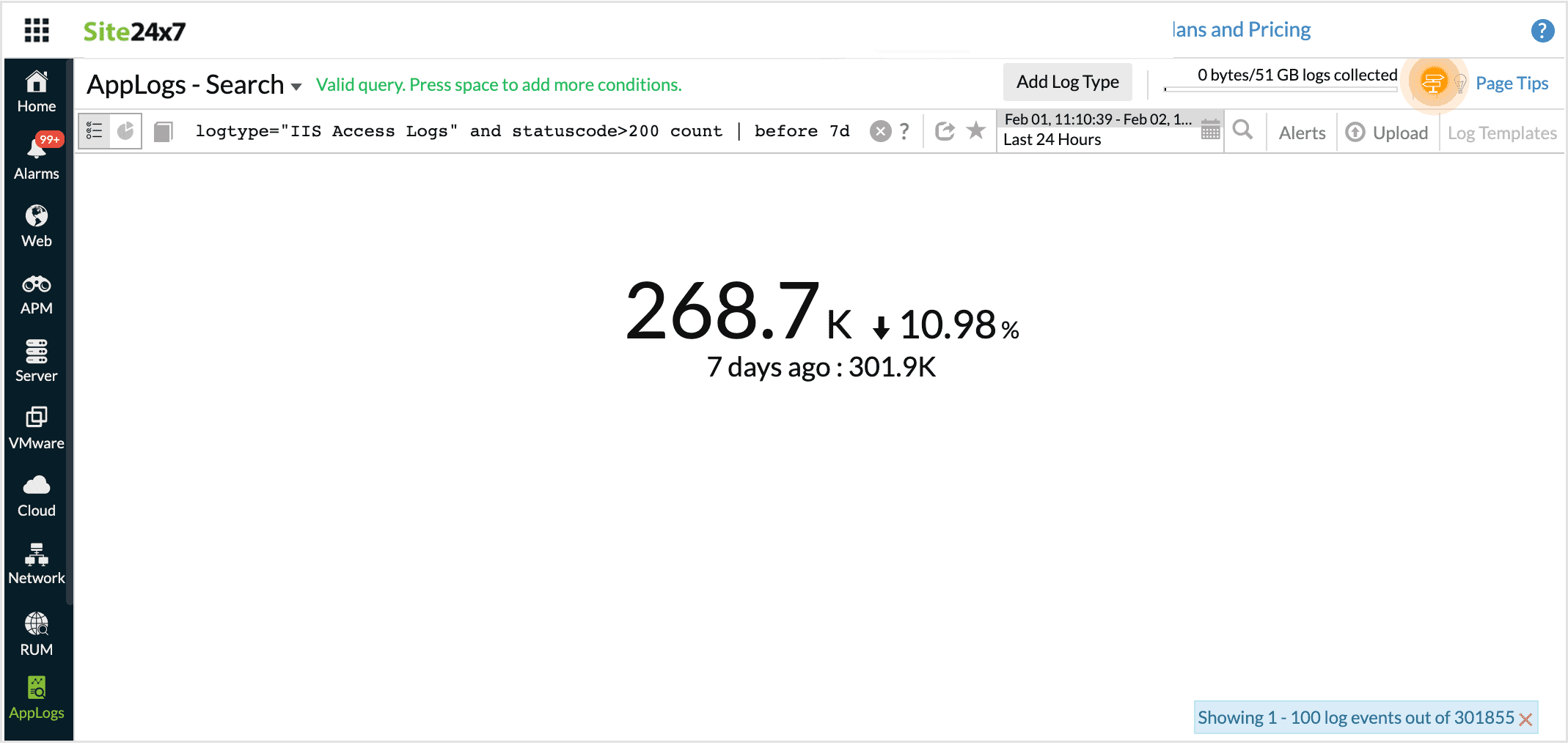 Count with before in query