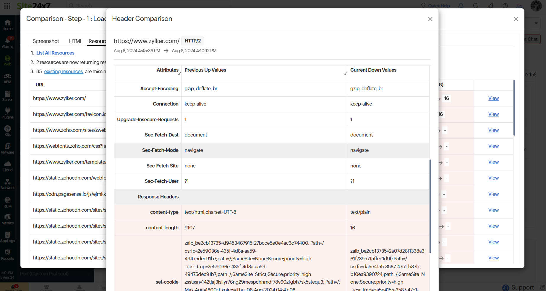 Header Comparison