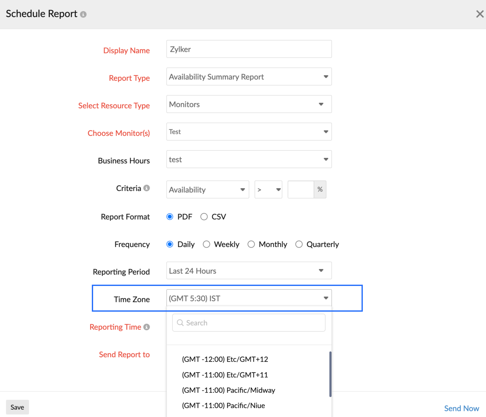 Time zone in schedule report