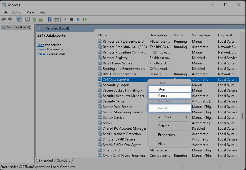 DataExporter manage (Windows)