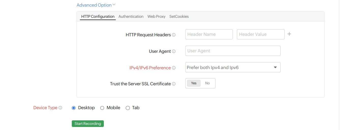 Web Transaction HTTP Configuration image